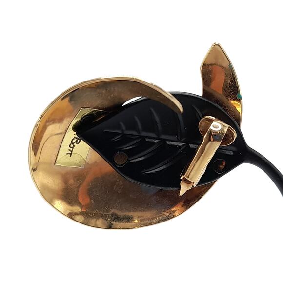 Vintage L. Bott Enamel Earrings, Clip On, Gold Tone, 1980s - Picture 4 of 11